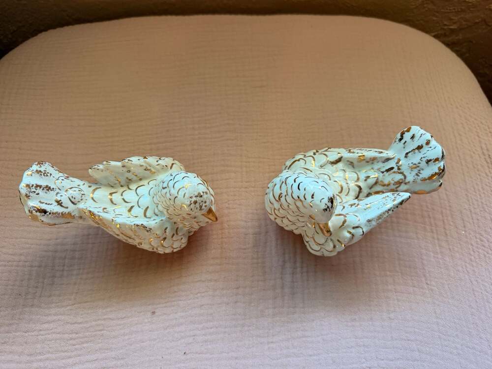 Vintage Ceramic White and Gold Dove Bird Figurines Set of 2